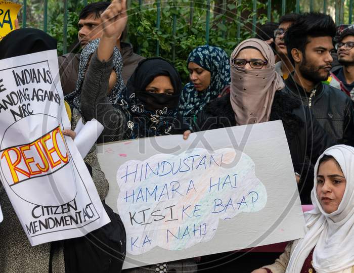 People Protesting Against Caa And Nrc Outside Jamia Millia Islamia University