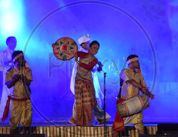Bihu Dance Performance By Artists At Namami Bramaputra  Festival Celebrations in Guwahati, Assam on March 31 2017
