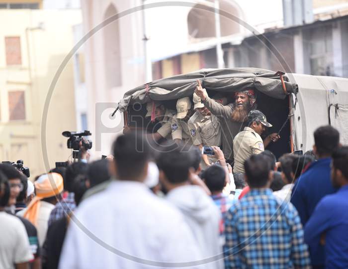 Protesters against Citizenship Amendmend Act being detained by Hyderabad Police at Charminar on 19,December 2019.
