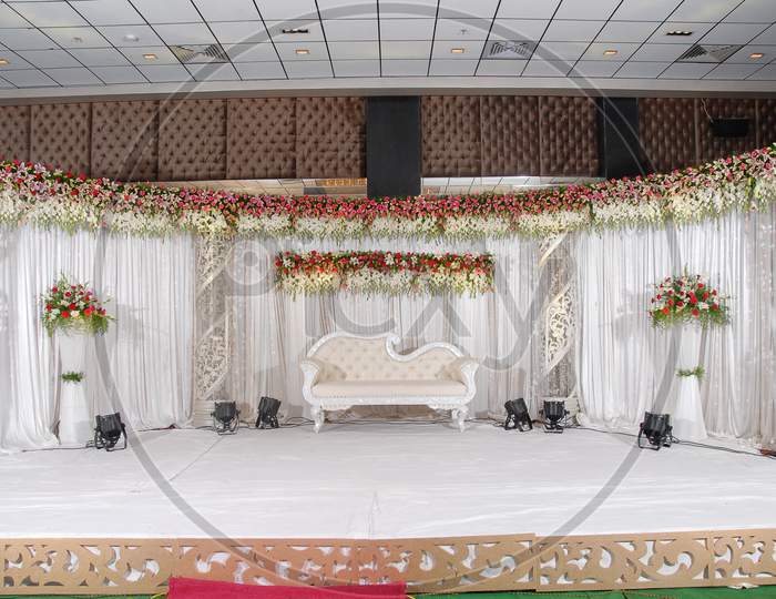 A White themed decoration of a stage