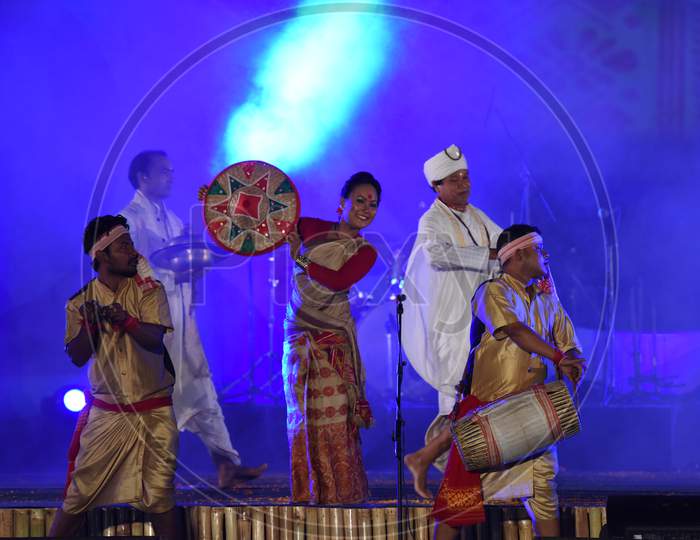 Bihu Dance Performance By Artists At Namami Bramaputra  Festival Celebrations in Guwahati, Assam on March 31 2017