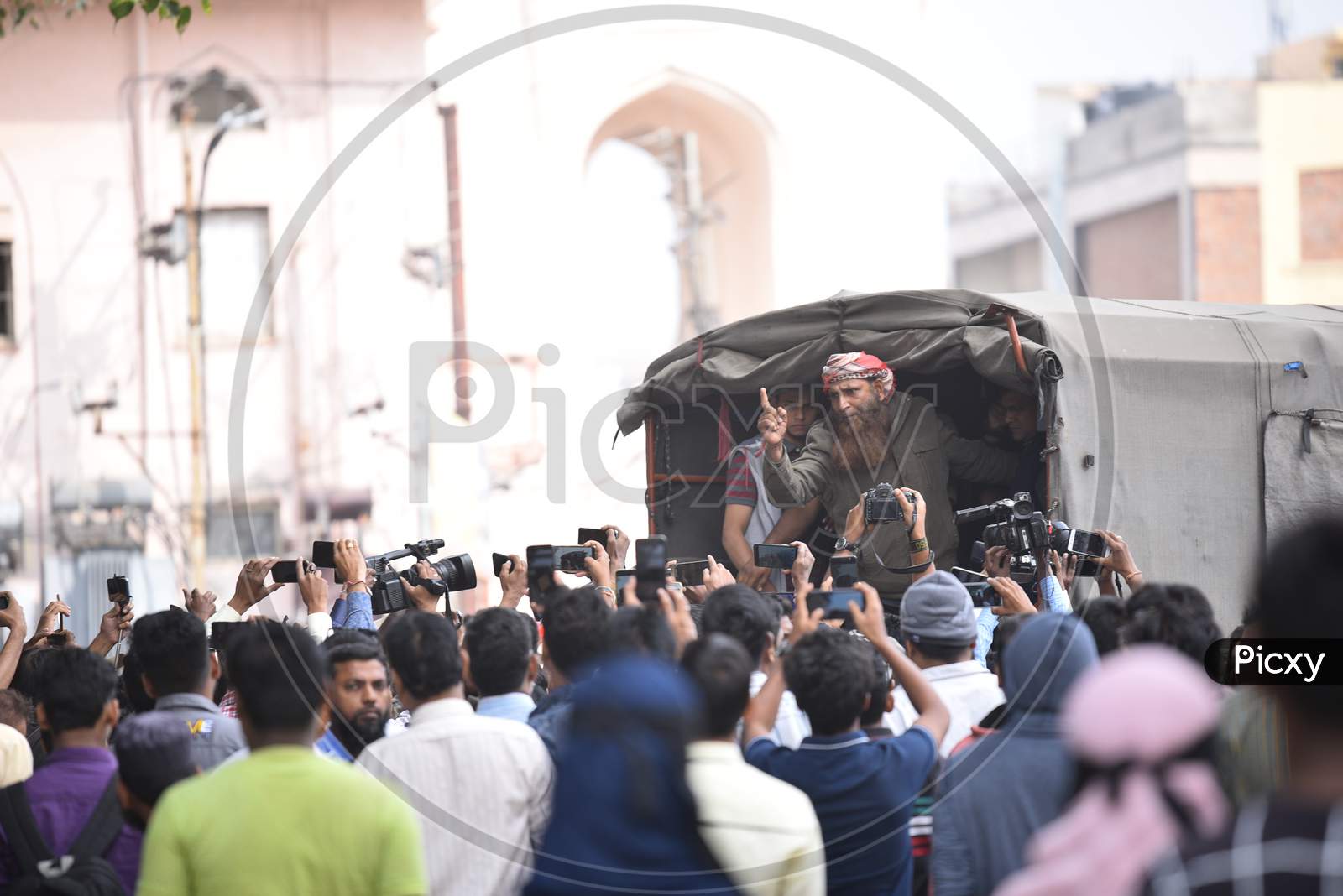 Protesters against Citizenship Amendmend Act being detained in vehicles by Hyderabad Police at Charminar on 19,December 2019.