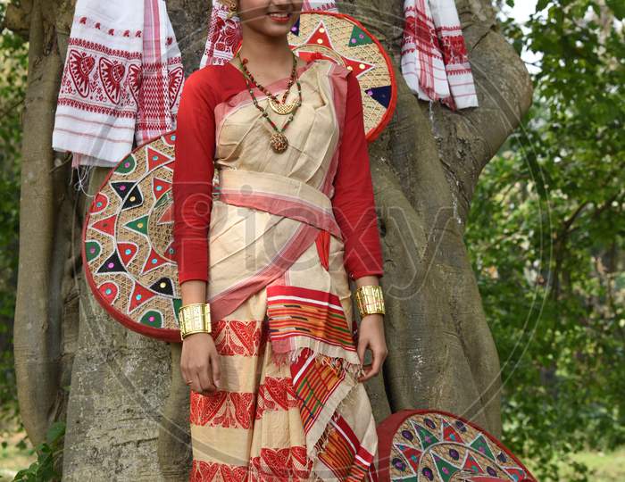 Image of Bihu Dancers A Traditional Indigenous Group Folk Dance Form In Assam State During Performance UX221633 Picxy