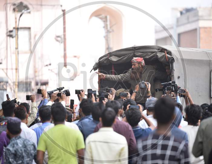 Protesters against Citizenship Amendmend Act being detained by Hyderabad Police at Charminar on 19,December 2019.