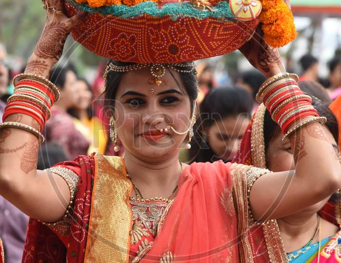 Assamese Woman Celebrating Gungar  Festival In Guwahati, Assam on March 30 2017
