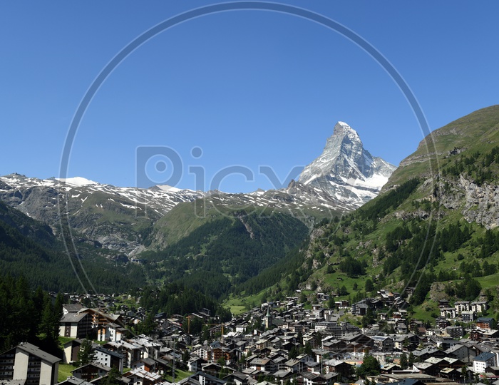 Landscape Of Mountain And  Blue Sky In Background
