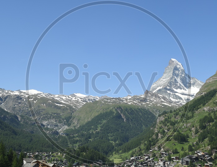 Landscape of Mountain With  Swiss Alps