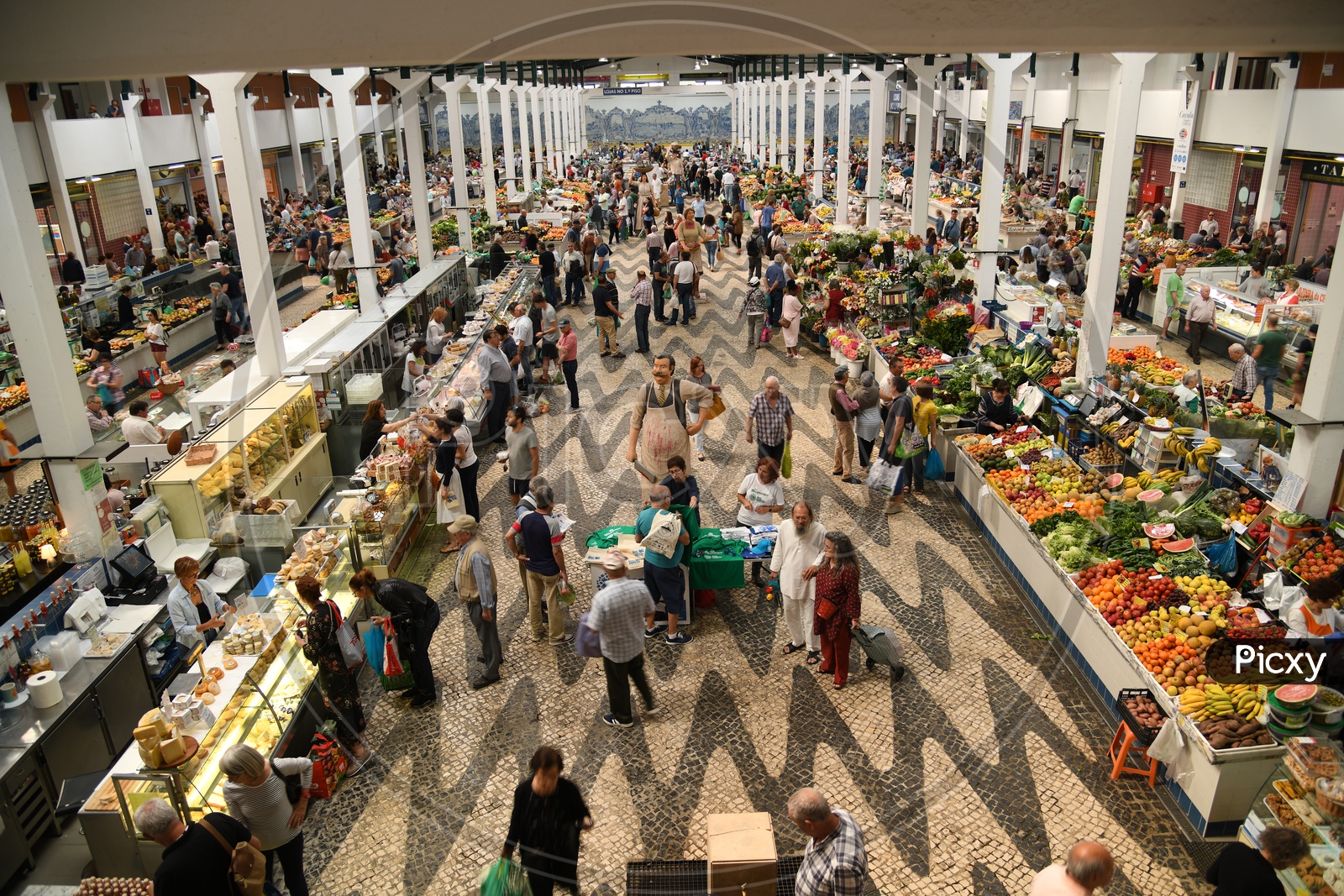 People Shopping for Groceries in a Market, Portugal