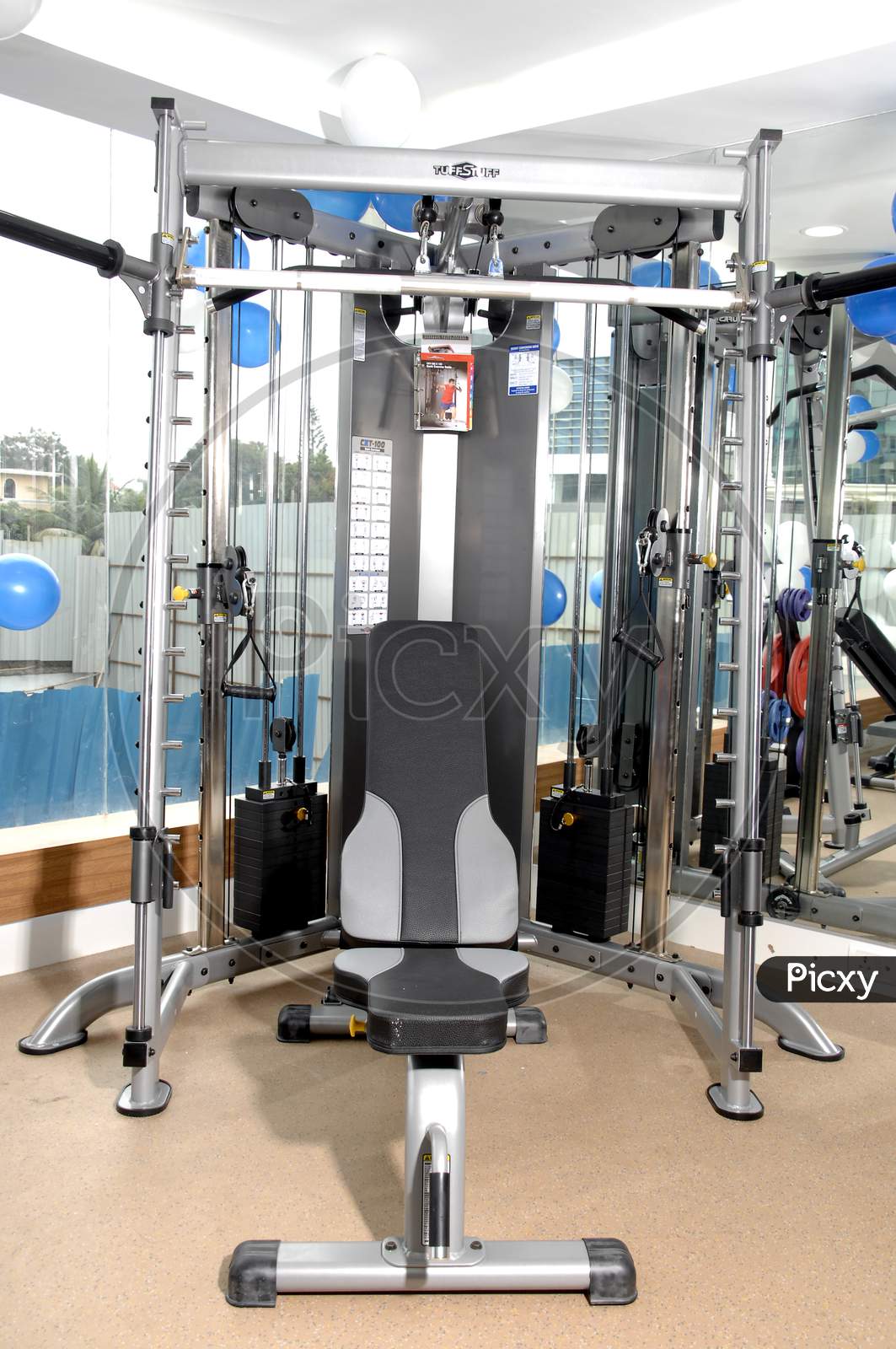 Weightlifting exercise machine in a gym