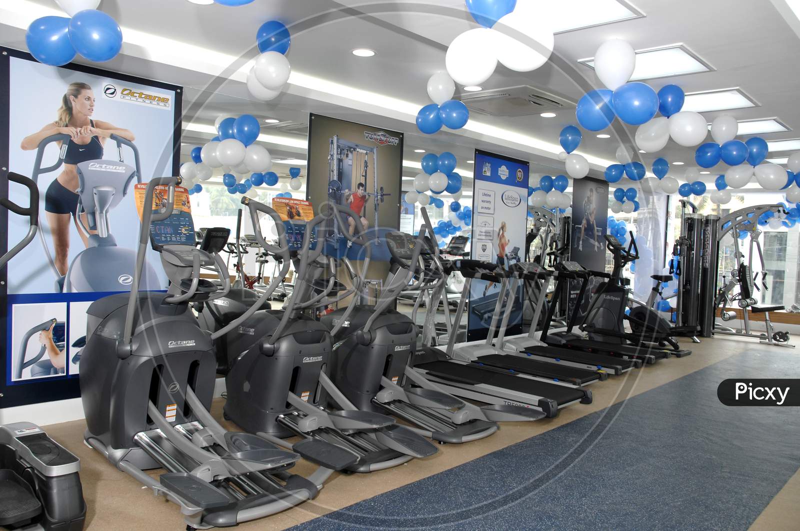 Elliptical cycling machines and treadmills in a gym