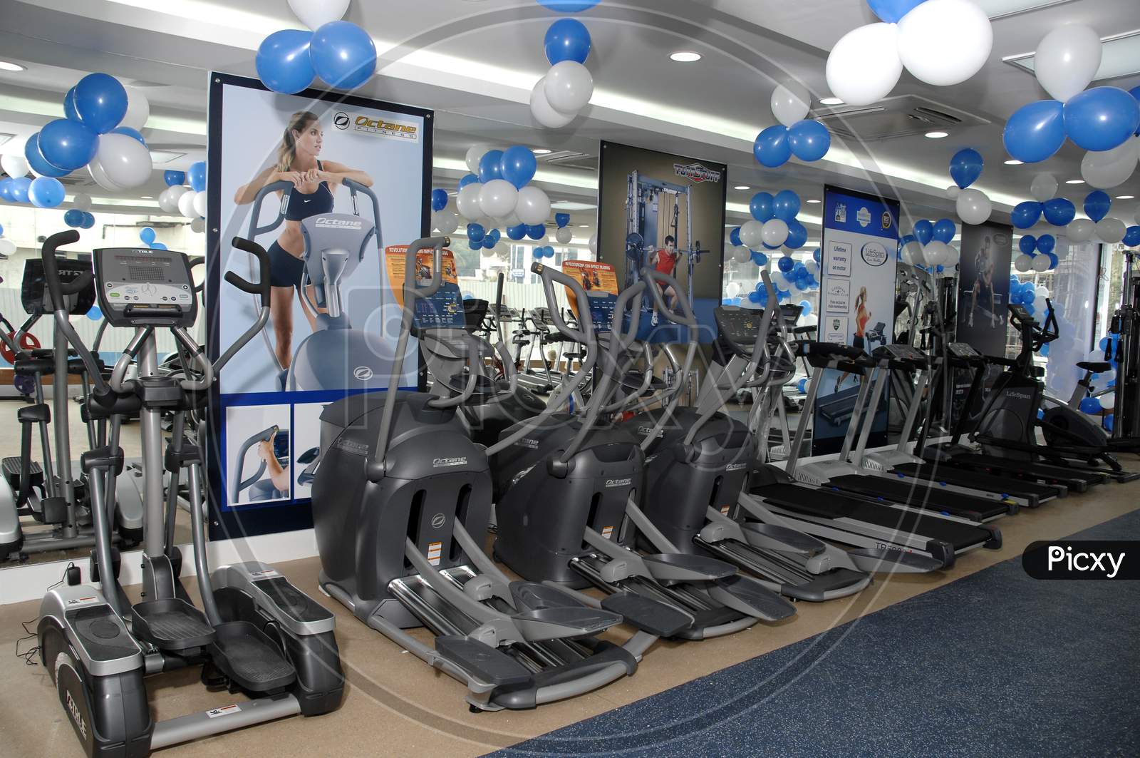 Modern exercise equipment in a new opened gym