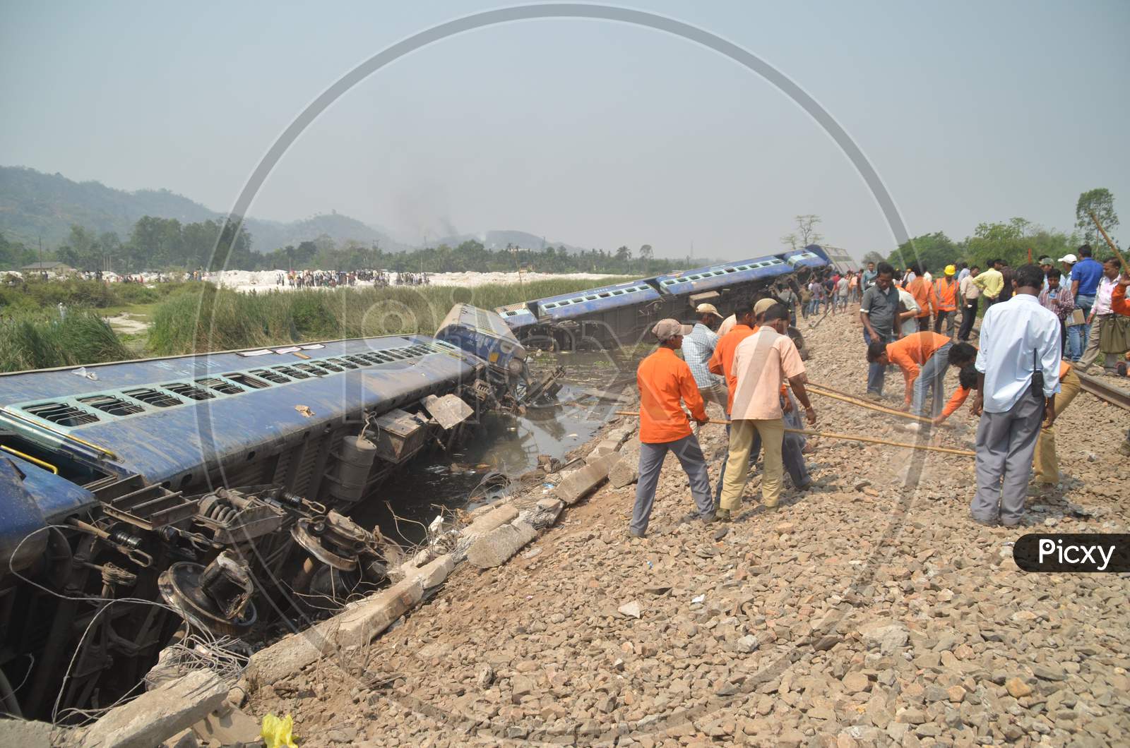 Rescue Team  Helping At Passenger Train Accident At Jagi Road , Assam  April 16 2016