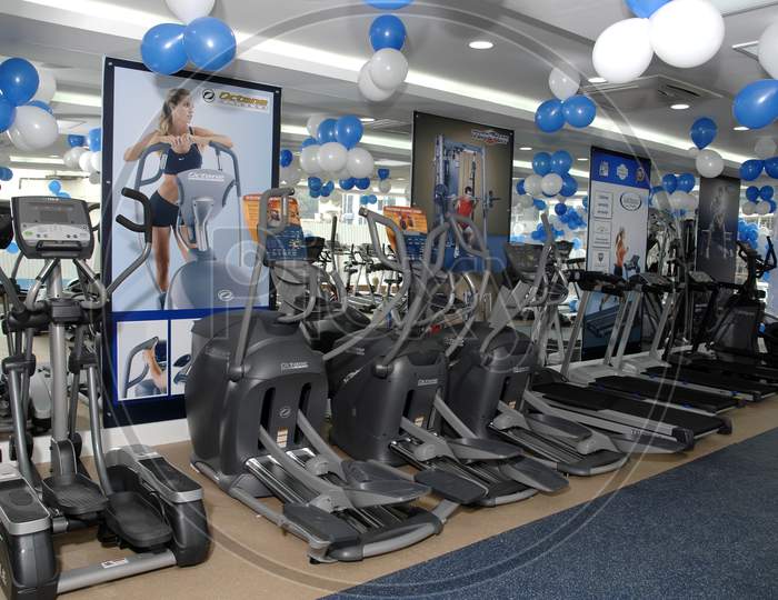 Modern exercise equipment in a new opened gym