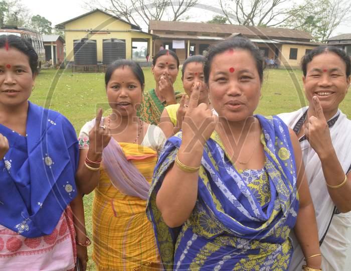 Assamese Woman  Showing  Inked Finger After Casting Vote  in Assembly General Elections 2016