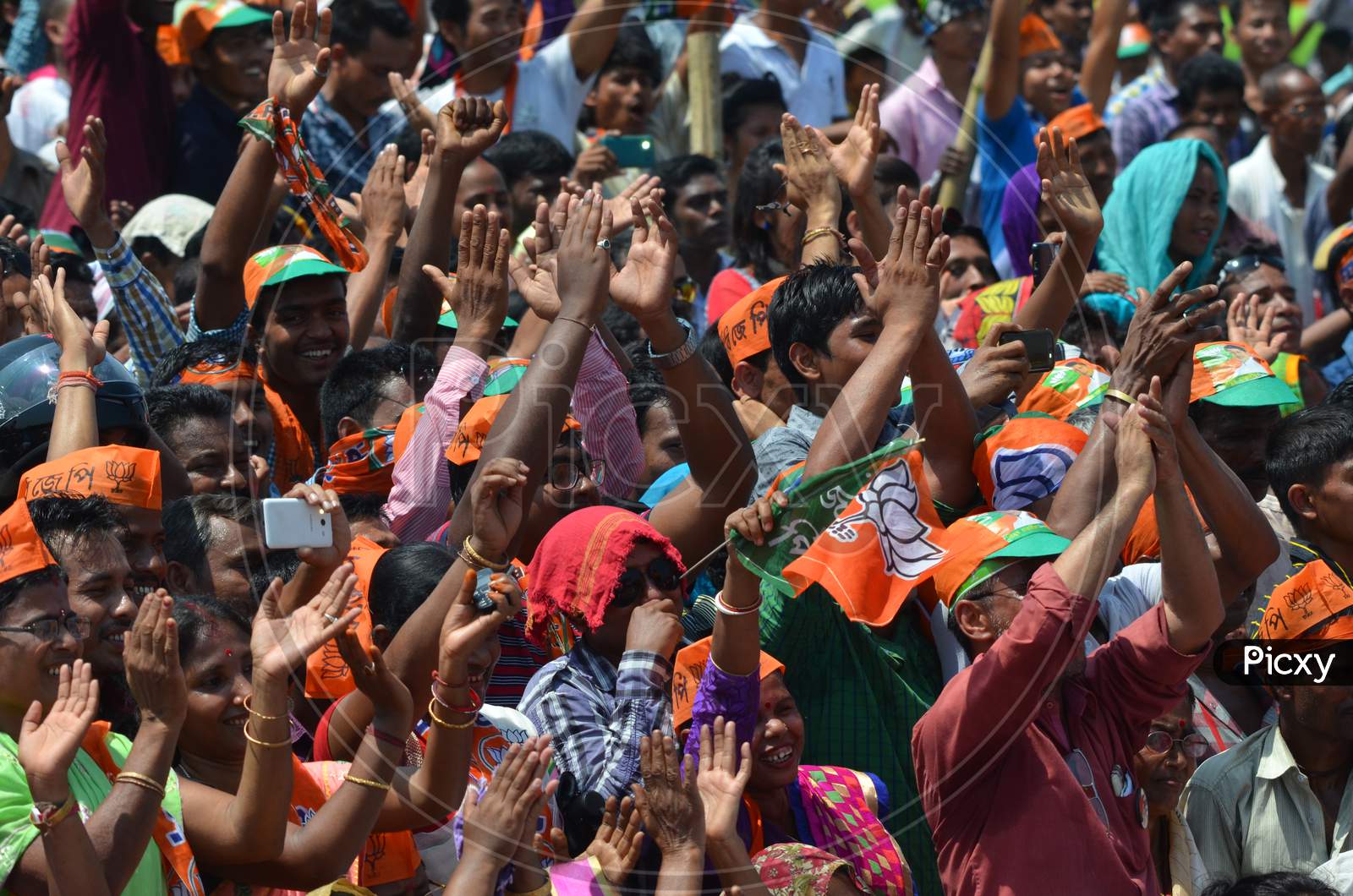 BJP Supporters  Crowd At a Public Meeting  Hailing Slogans