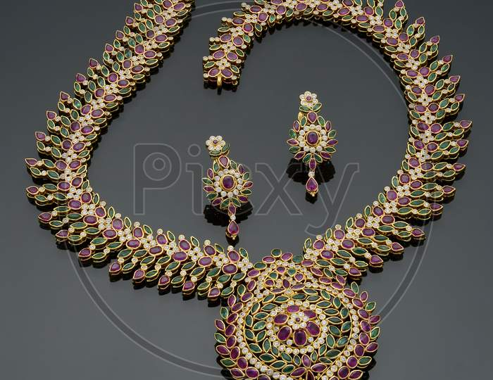 Fancy Indian Wedding Necklace on a black background