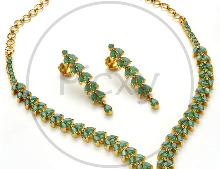 Indian Jewellery Necklace With Ear rings    Designs Over Isolated Background