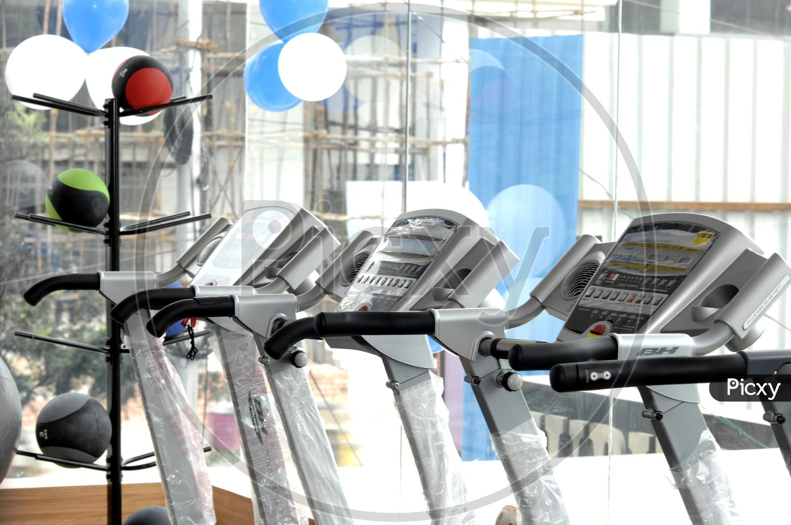 Treadmill displays in a gym