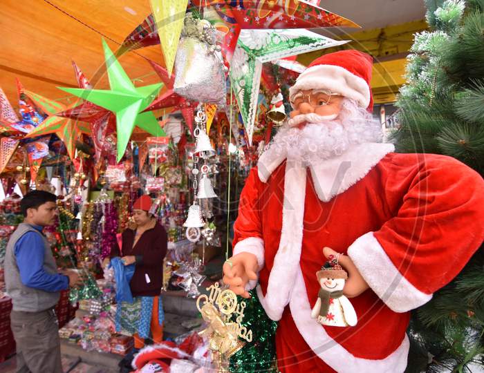 Christmas Decorative Articles in Shops In a Market In Guwahati, Assam