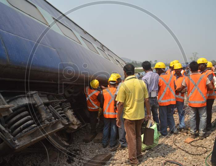 Emergency Rescue Team Helping  at  Passenger Train Accident At Jagi Road , Assam  April 16 2016