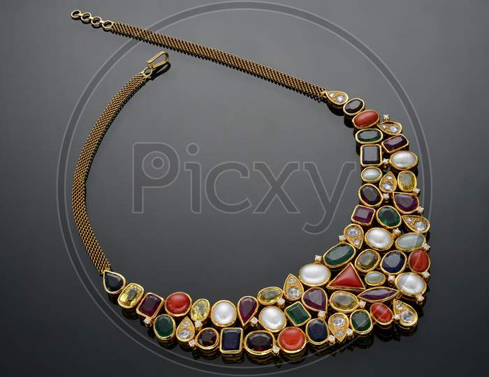 Indian Jewellery Necklace  Designs Over Isolated Background