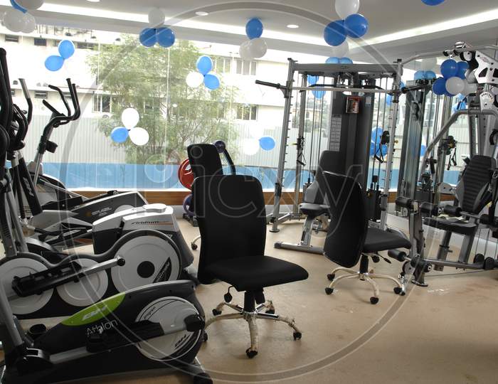 Modern exercise equipment in a gym