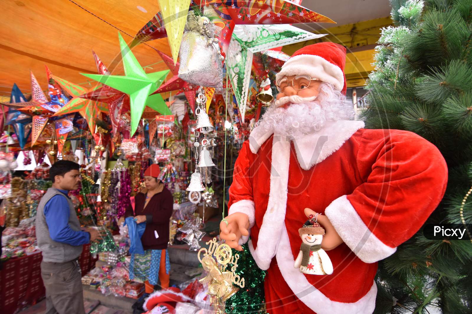 Christmas Decorative Articles in Shops In a Market In Guwahati, Assam