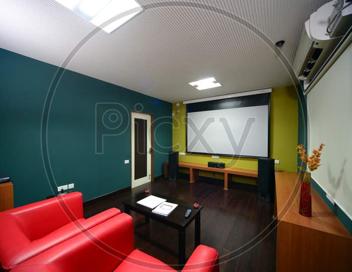 Interior of a room with home theater