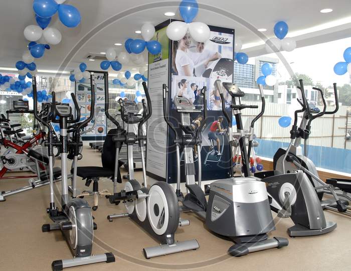 Elliptical bicycle machines in a gym