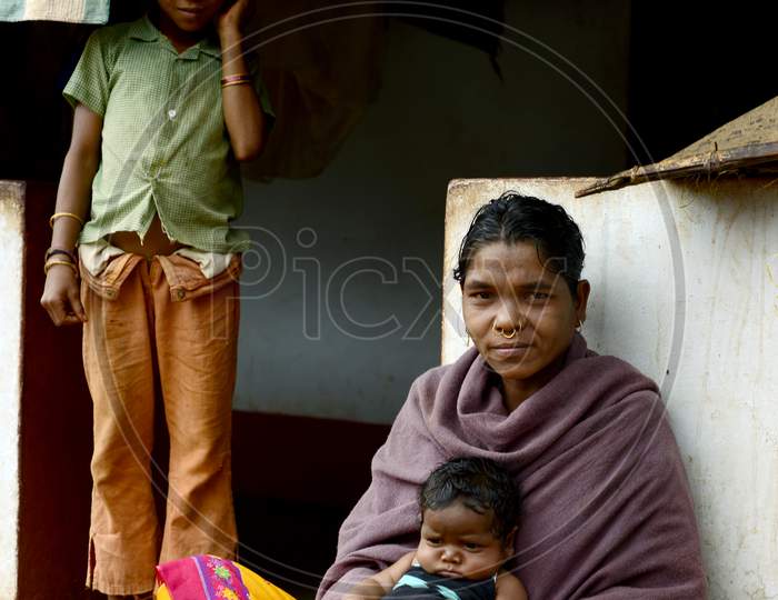 Indian Tribal Mother holding her baby