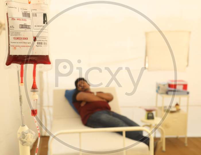Blood Donation or Blood Collection in an Bag At a Blood Bank Center