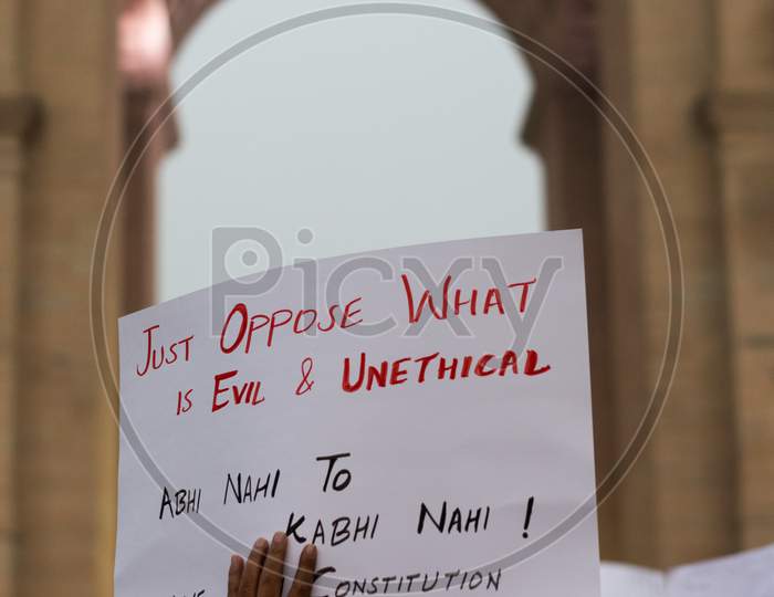 A banner during protest against CAA (Citizenship Amendment Act 2019) and NRC(National Register of Citizens) at India Gate Delhi