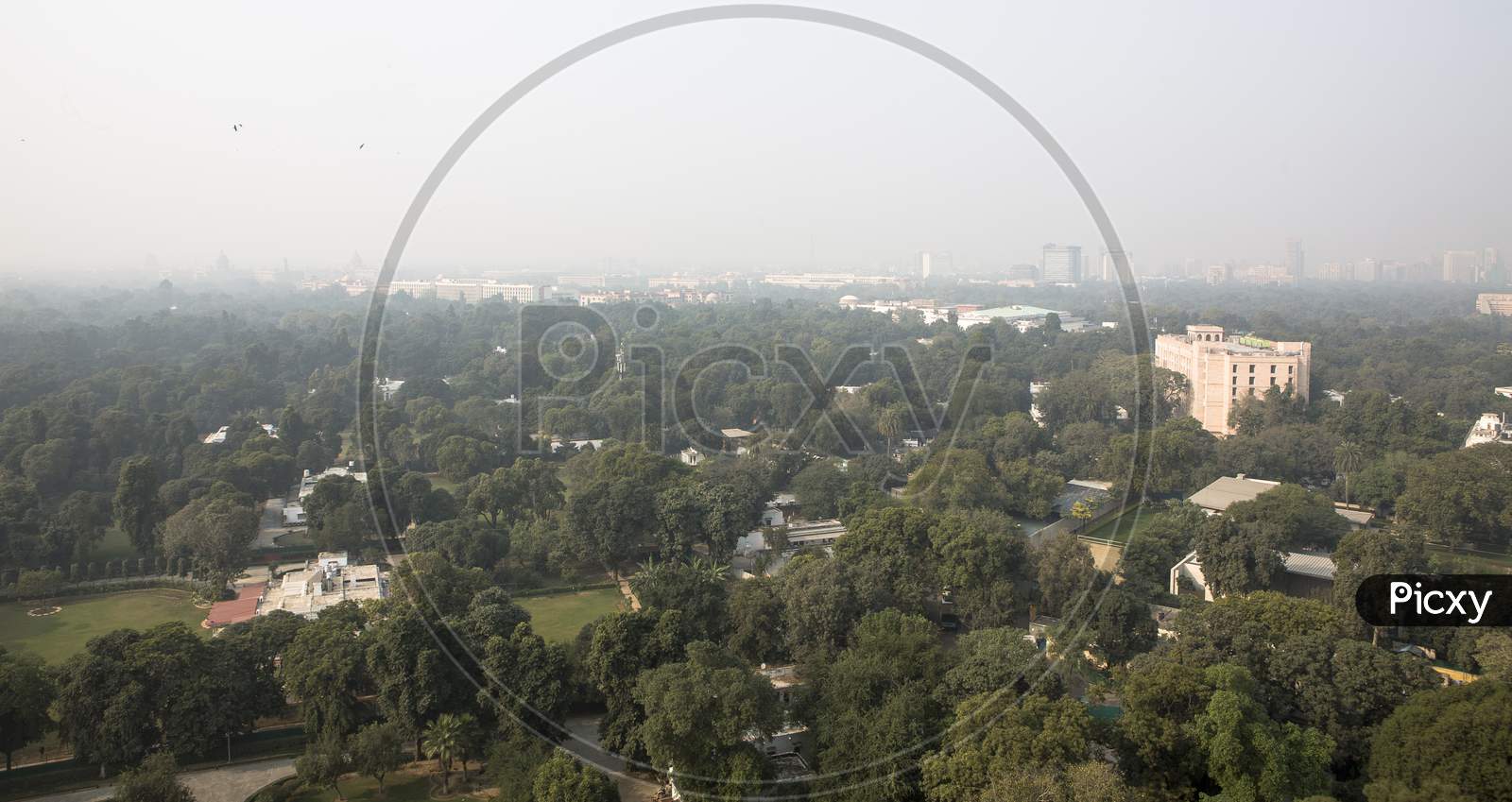 Top view of a fog covered New Delhi