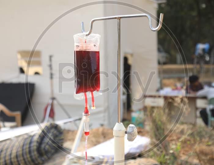 Blood Donation or Blood Collection in an Bag At a Blood Bank Center
