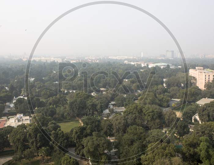 Top view of a fog covered New Delhi