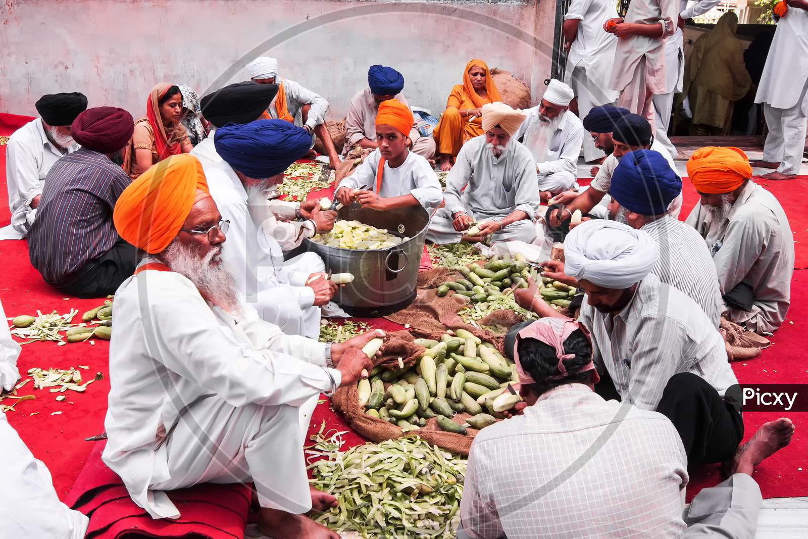 Cutting vegetables for the Langar at Golden Temple