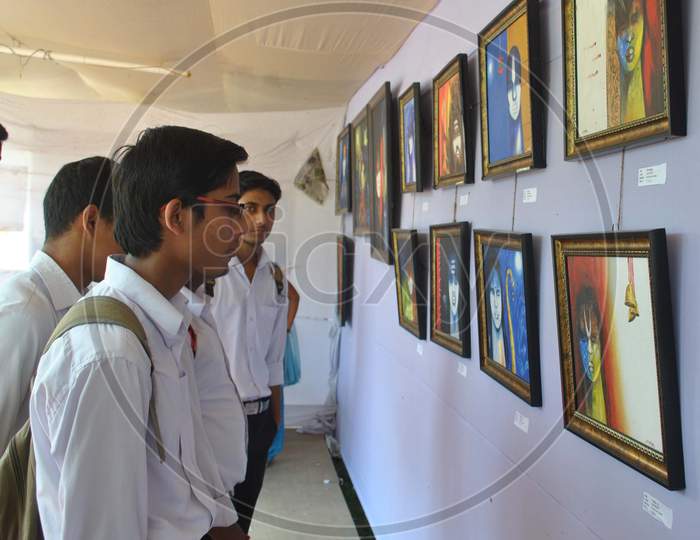 School Students In an Art or Painting  Exhibition