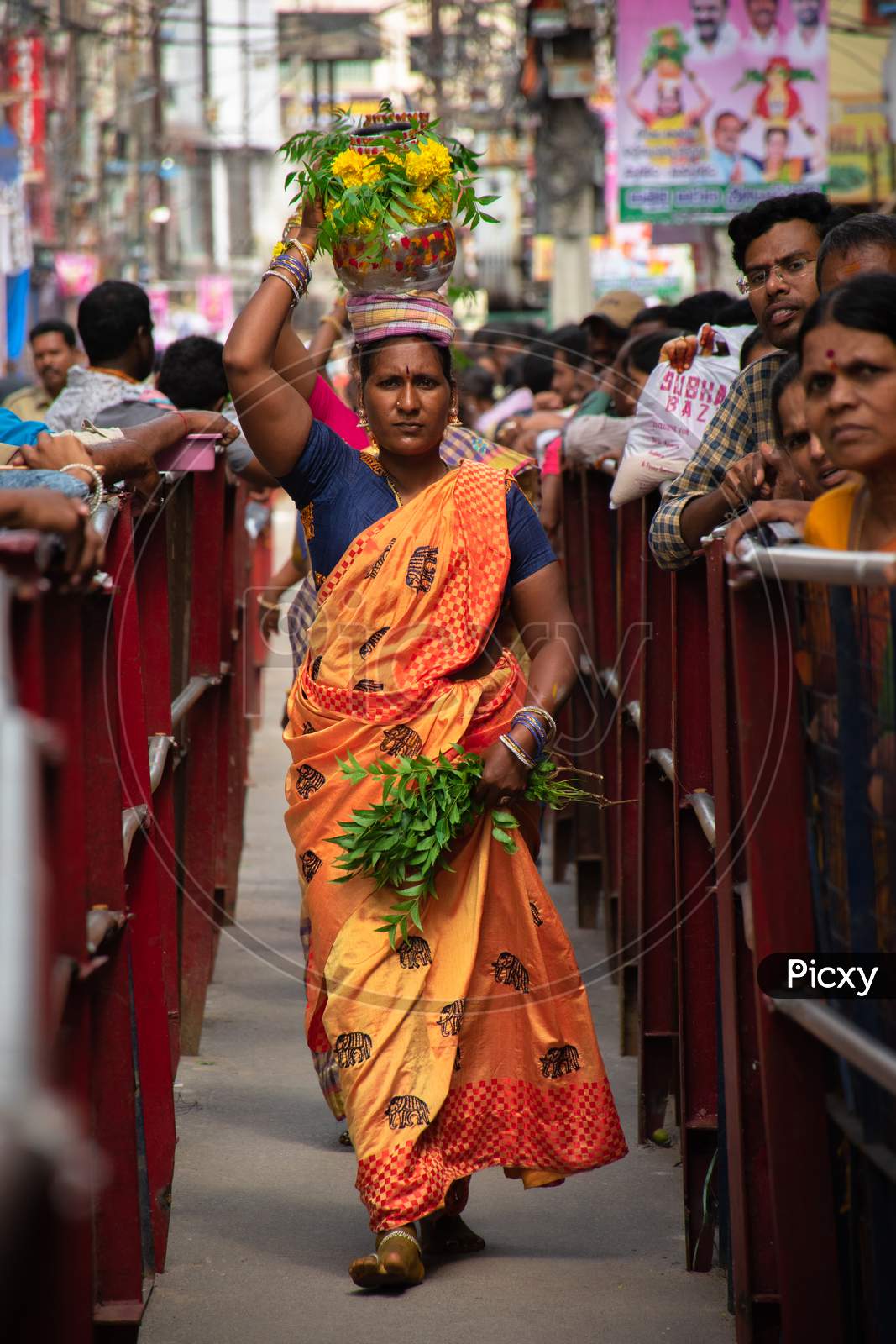 Telangana Woman Carrying Bonalu Over Their Heads