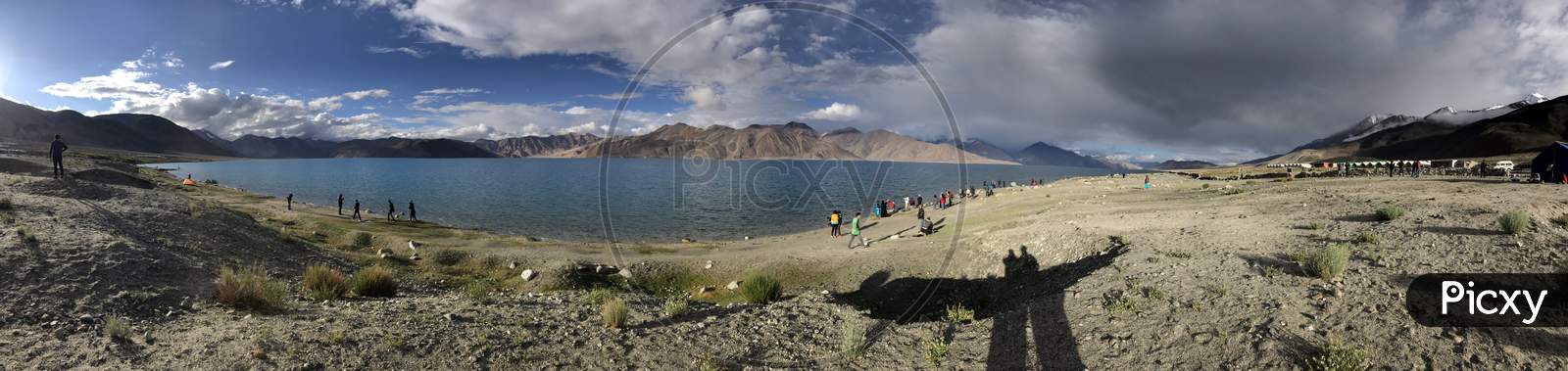 Panoramic View of the Pangong Lake on a evening