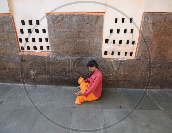Man Doing Yoga in Ancient Kamakhya Temple, Guwahati, Assam