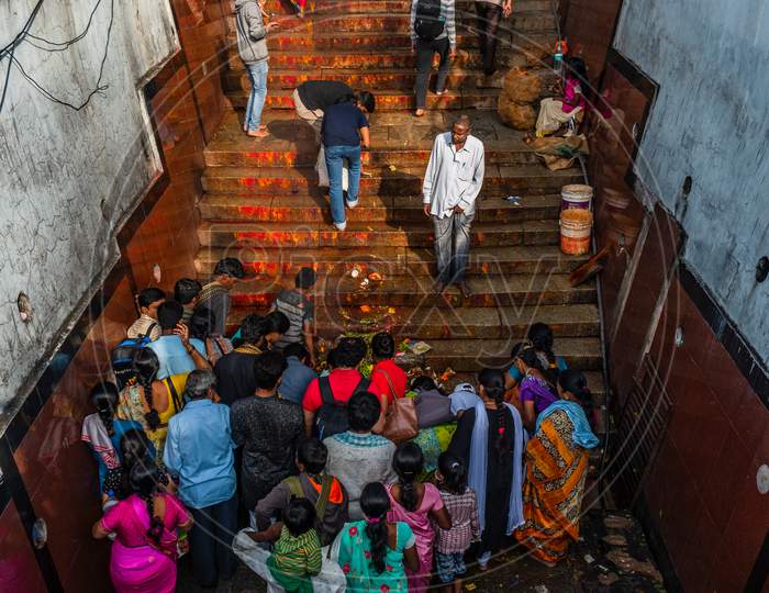 Pilgrims at Alipiri steps, Tirumala, Andhra Pradesh.
