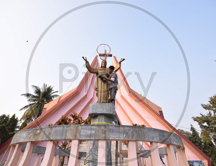 Jesus Statue At a Church Entrance in Guwahati, Assam