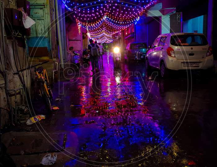 LED Lights Decoration On a Street