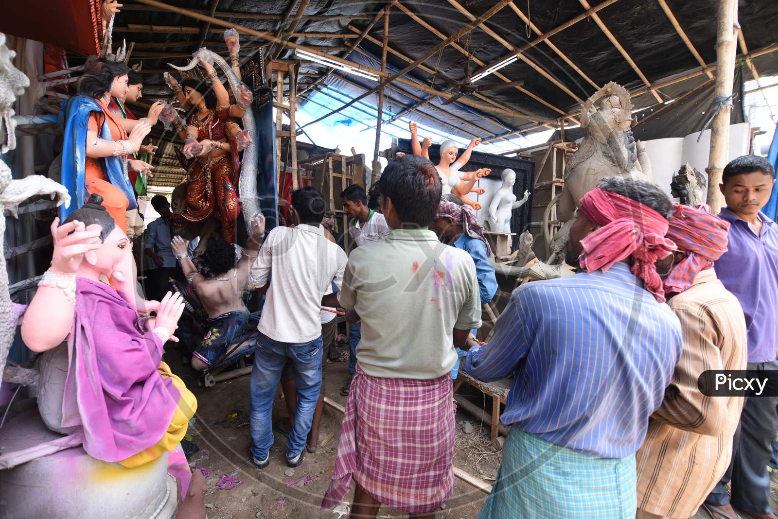 Durga Idols In Making in Workshops For Dussera or Durga Navratri Festival Celebrations in Guwahati, Assam