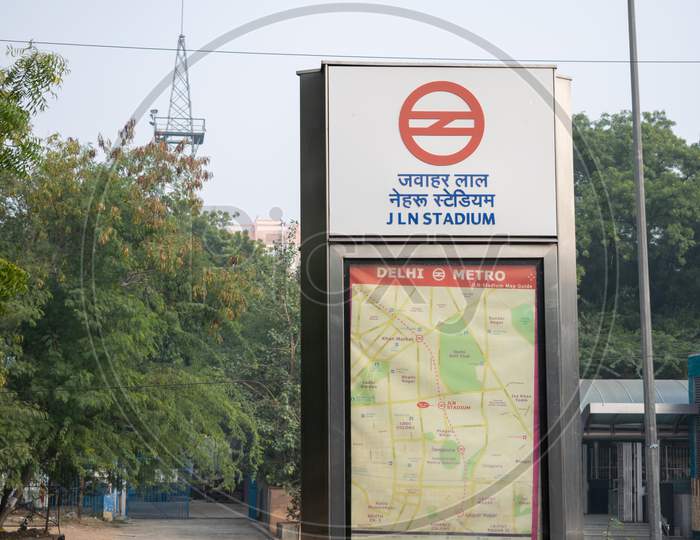 JLN Stadium Metro Station with Delhi Metro map