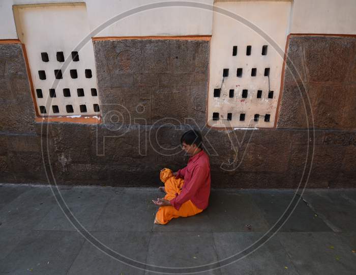 Man Doing Yoga in Ancient Kamakhya Temple, Guwahati, Assam