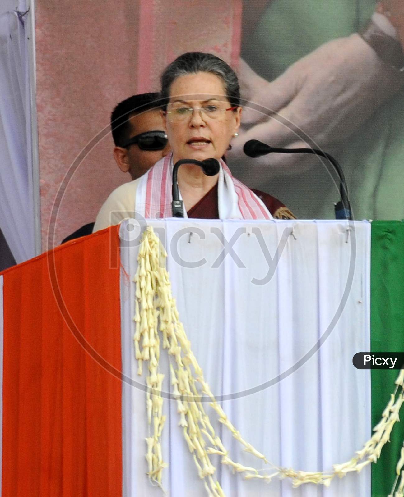 Congress President Sonia Gandhi  Delivering Speech At  An  Election Rally At Amguri In Sivsagar District Of Assam On 30-3-16.