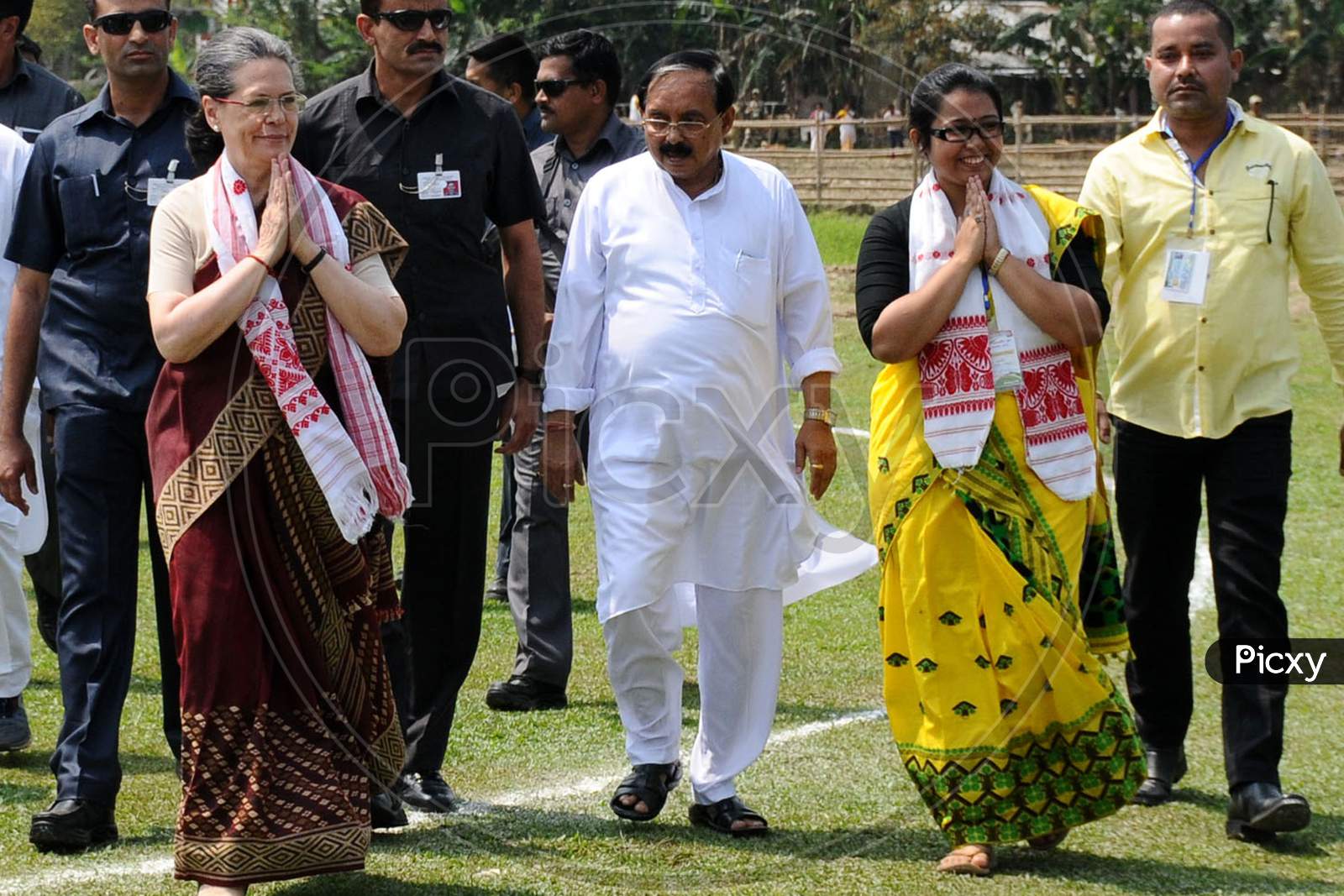 Congress President Sonia Gandhi  Arrives At An Election Rally   At Amguri In Sivsagar District Of Assam On 30-3-16.