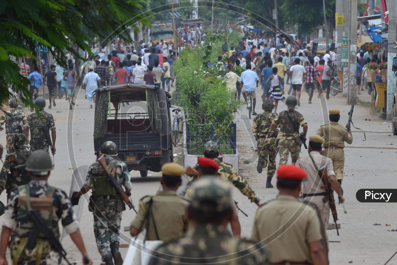 Policemen Lathi Charge Protesters Who Blocked National Highway 37 During A Protest  Demanding Setting Of The Aiims In Central Assam, At Raha In Nagaon District Of Assam On July 15,2016
