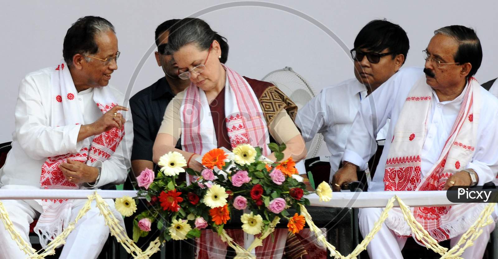 Congress President Sonia Gandhi  And Assam Chiefminister Tarun Gogoi During A Election Rally At Amguri In Sivsagar District Of Assam On 30-3-16.